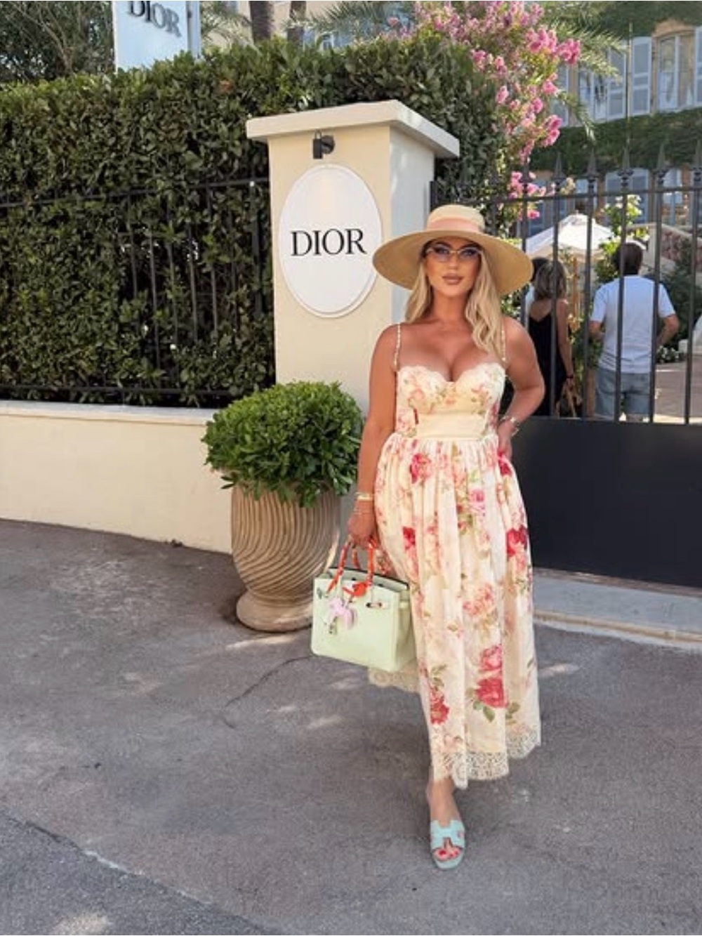 Zimmermann Cream Floral Midi Dress with Pink & Green Print